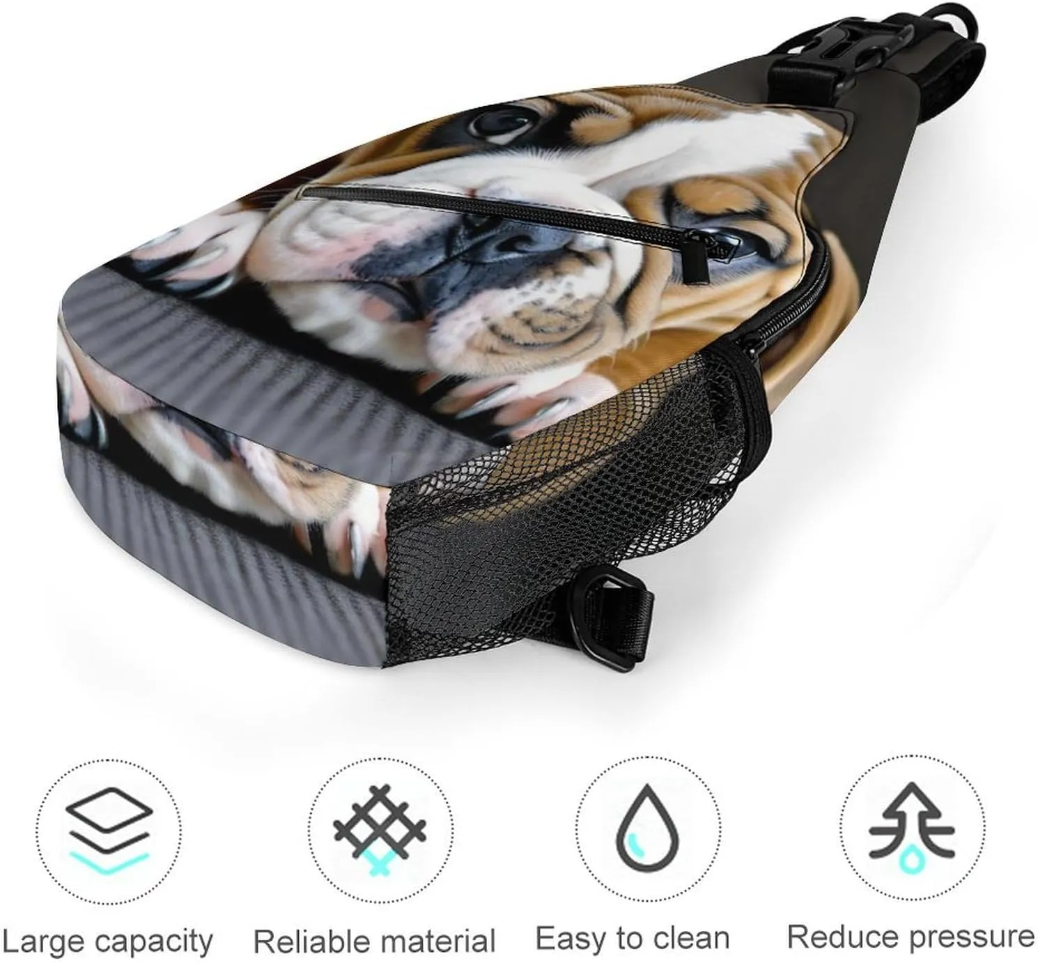Womens Casual Shoulder Bag English Bulldog Puppy Dog Crossbody Sling Bag Large Capacity Adjustable Gym Chest Bag for Travel Sports Hiking