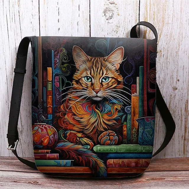Women's Crossbody Bag Shoulder Bag Fluffy Bag Polyester Shopping Daily Holiday Print Large Capacity Lightweight Durable Cat Yellow Red Blue
