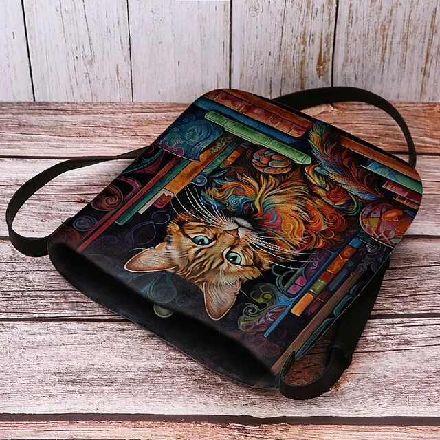 Women's Crossbody Bag Shoulder Bag Fluffy Bag Polyester Shopping Daily Holiday Print Large Capacity Lightweight Durable Cat Yellow Red Blue
