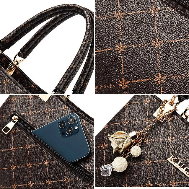 Women's Handbag Crossbody Bag Shoulder Bag Boston Bag PU Leather Office Daily Holiday Pendant Zipper Large Capacity Waterproof Durable Geometric Color Block dark maple leaf with coffee light maple