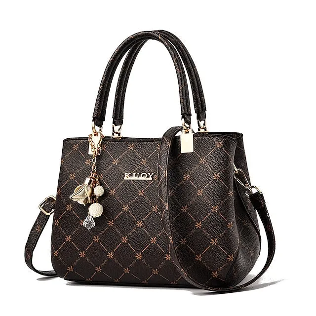 Women's Handbag Crossbody Bag Shoulder Bag Boston Bag PU Leather Office Daily Holiday Pendant Zipper Large Capacity Waterproof Durable Geometric Color Block dark maple leaf with coffee light maple