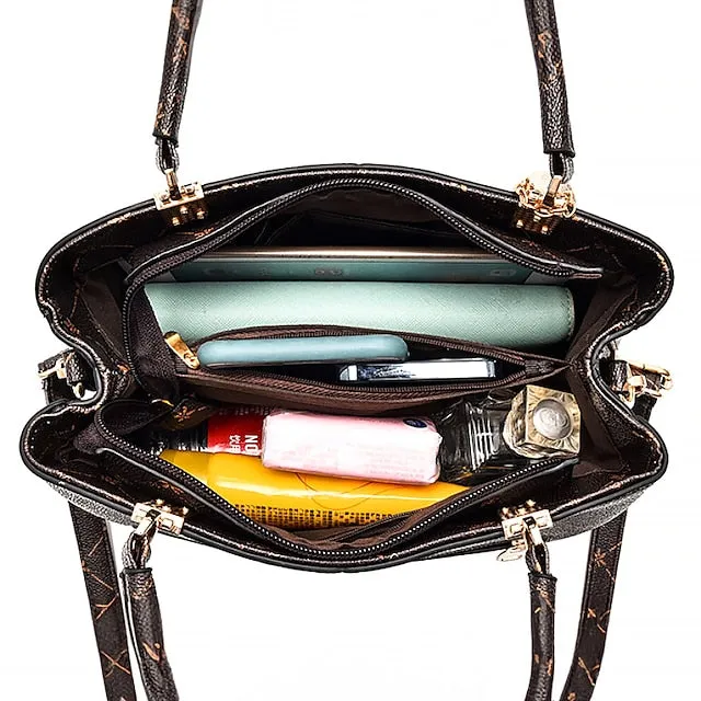Women's Handbag Crossbody Bag Shoulder Bag Boston Bag PU Leather Office Daily Holiday Pendant Zipper Large Capacity Waterproof Durable Geometric Color Block dark maple leaf with coffee light maple