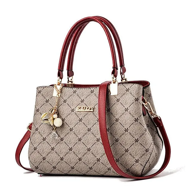Women's Handbag Crossbody Bag Shoulder Bag Boston Bag PU Leather Office Daily Holiday Pendant Zipper Large Capacity Waterproof Durable Geometric Color Block dark maple leaf with coffee light maple