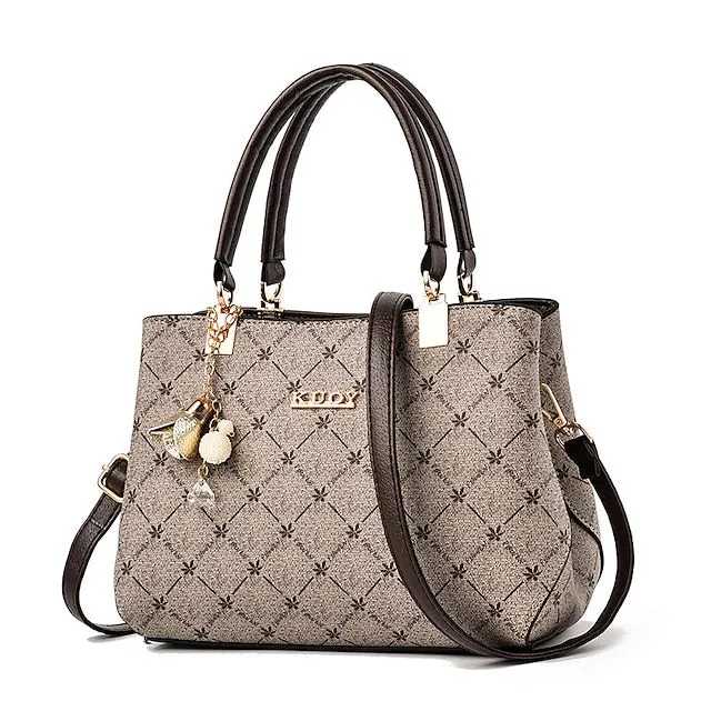Women's Handbag Crossbody Bag Shoulder Bag Boston Bag PU Leather Office Daily Holiday Pendant Zipper Large Capacity Waterproof Durable Geometric Color Block dark maple leaf with coffee light maple