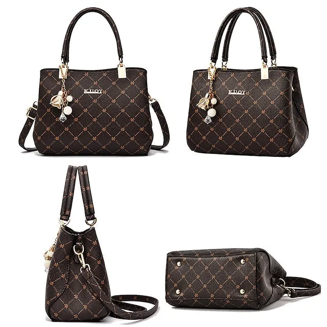 Women's Handbag Crossbody Bag Shoulder Bag Boston Bag PU Leather Office Daily Holiday Pendant Zipper Large Capacity Waterproof Durable Geometric Color Block dark maple leaf with coffee light maple