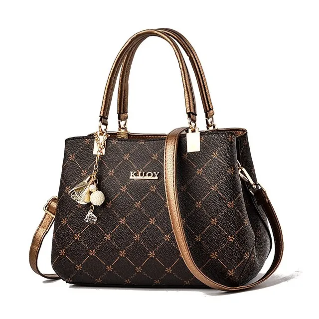 Women's Handbag Crossbody Bag Shoulder Bag Boston Bag PU Leather Office Daily Holiday Pendant Zipper Large Capacity Waterproof Durable Geometric Color Block dark maple leaf with coffee light maple
