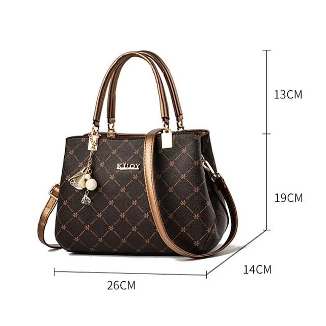Women's Handbag Crossbody Bag Shoulder Bag Boston Bag PU Leather Office Daily Holiday Pendant Zipper Large Capacity Waterproof Durable Geometric Color Block dark maple leaf with coffee light maple