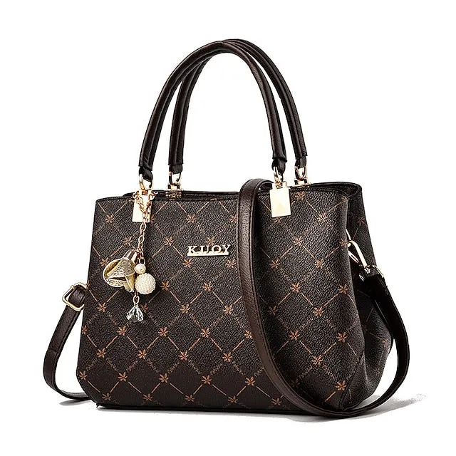 Women's Handbag Crossbody Bag Shoulder Bag Boston Bag PU Leather Office Daily Holiday Pendant Zipper Large Capacity Waterproof Durable Geometric Color Block dark maple leaf with coffee light maple