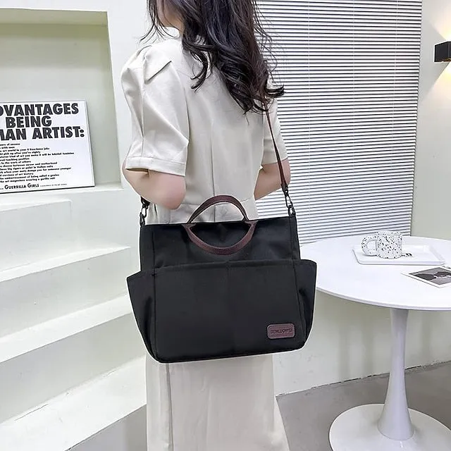 Women's Handbag Crossbody Bag Shoulder Bag Nylon Office Daily Large Capacity Breathable Durable Solid Color Black White khaki