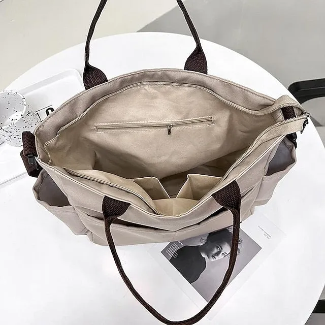 Women's Handbag Crossbody Bag Shoulder Bag Nylon Office Daily Large Capacity Breathable Durable Solid Color Black White khaki