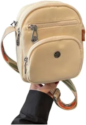 Womens Lightweight Crossbody Bag Summer Soft Fabric Small Square Purse with Adjustable Strap Black Cream Khaki
