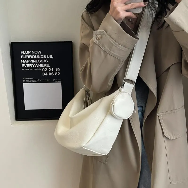 Women's Minimalist Shoulder Bag – Large-Capacity Crossbody Purse, Soft Textured Handbag for Work Travel Daily Use