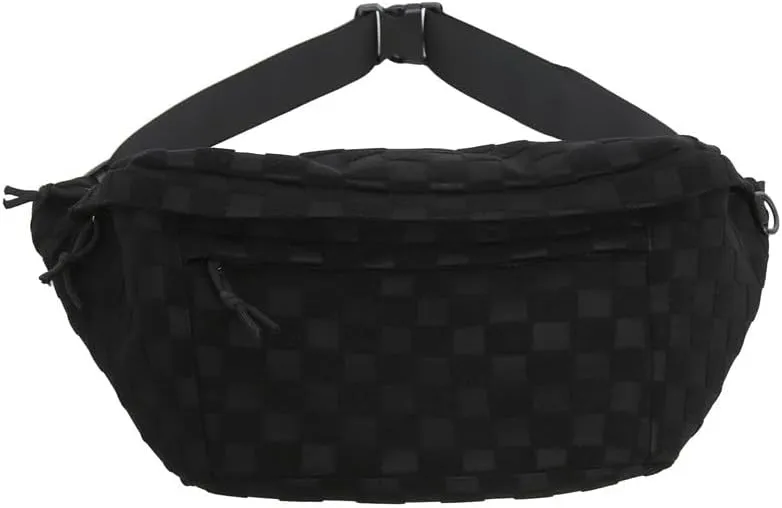 Women's Summer Plaid Zipper Belt Bag, Large Capacity Shoulder Messenger Waist Bag, Fashionable for Travel, School, Casual (Black)