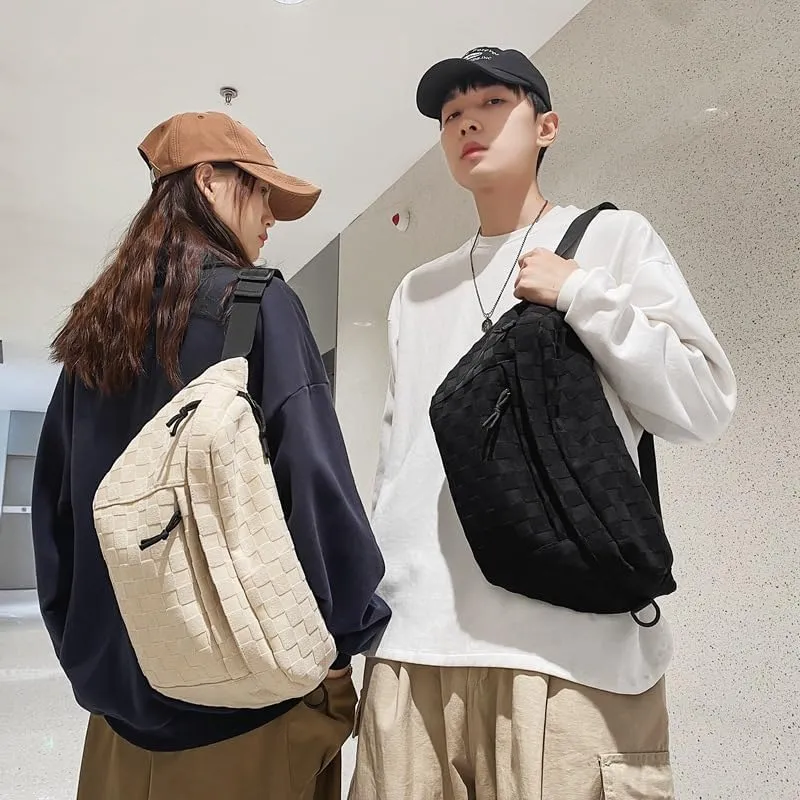 Women's Summer Plaid Zipper Belt Bag, Large Capacity Shoulder Messenger Waist Bag, Fashionable for Travel, School, Casual (Black)