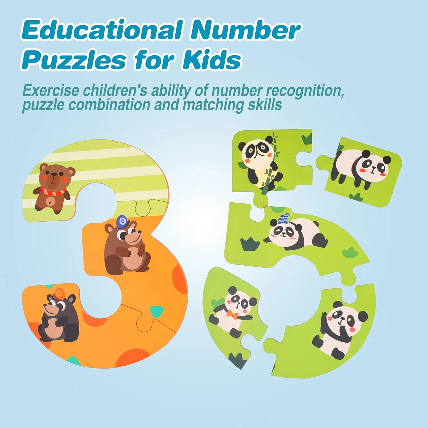 Wooden Puzzles for Kids, Montessori Numbers Puzzles Animal Puzzle for Toddlers, Preschool Learning Toys Educational STEM for Boys Girls Ages 3 