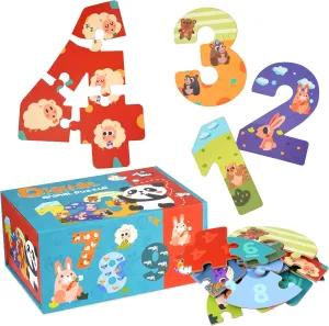Wooden Puzzles for Kids, Montessori Numbers Puzzles Animal Puzzle for Toddlers, Preschool Learning Toys Educational STEM for Boys Girls Ages 3 