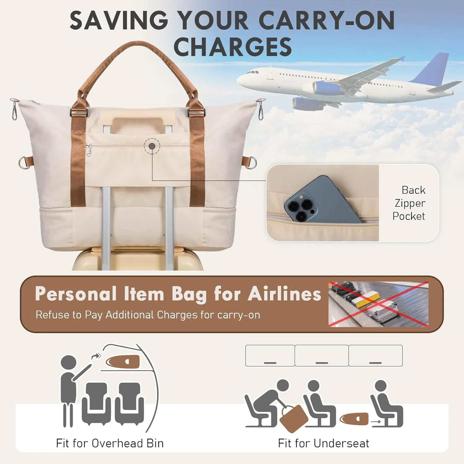 WOOMADA Weekender Overnight Bag for Women, Shoulder Travel Duffel with Shoes Compartment,Gym Bag with Toiletry Bag