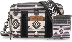 Wrangler Boho Aztec Crossbody Bag With Card Wallet for Women Black