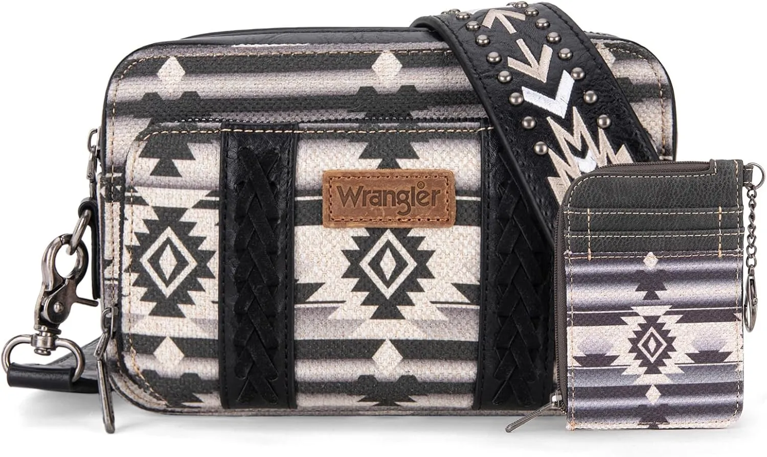 Wrangler Boho Aztec Crossbody Bag With Card Wallet for Women Black