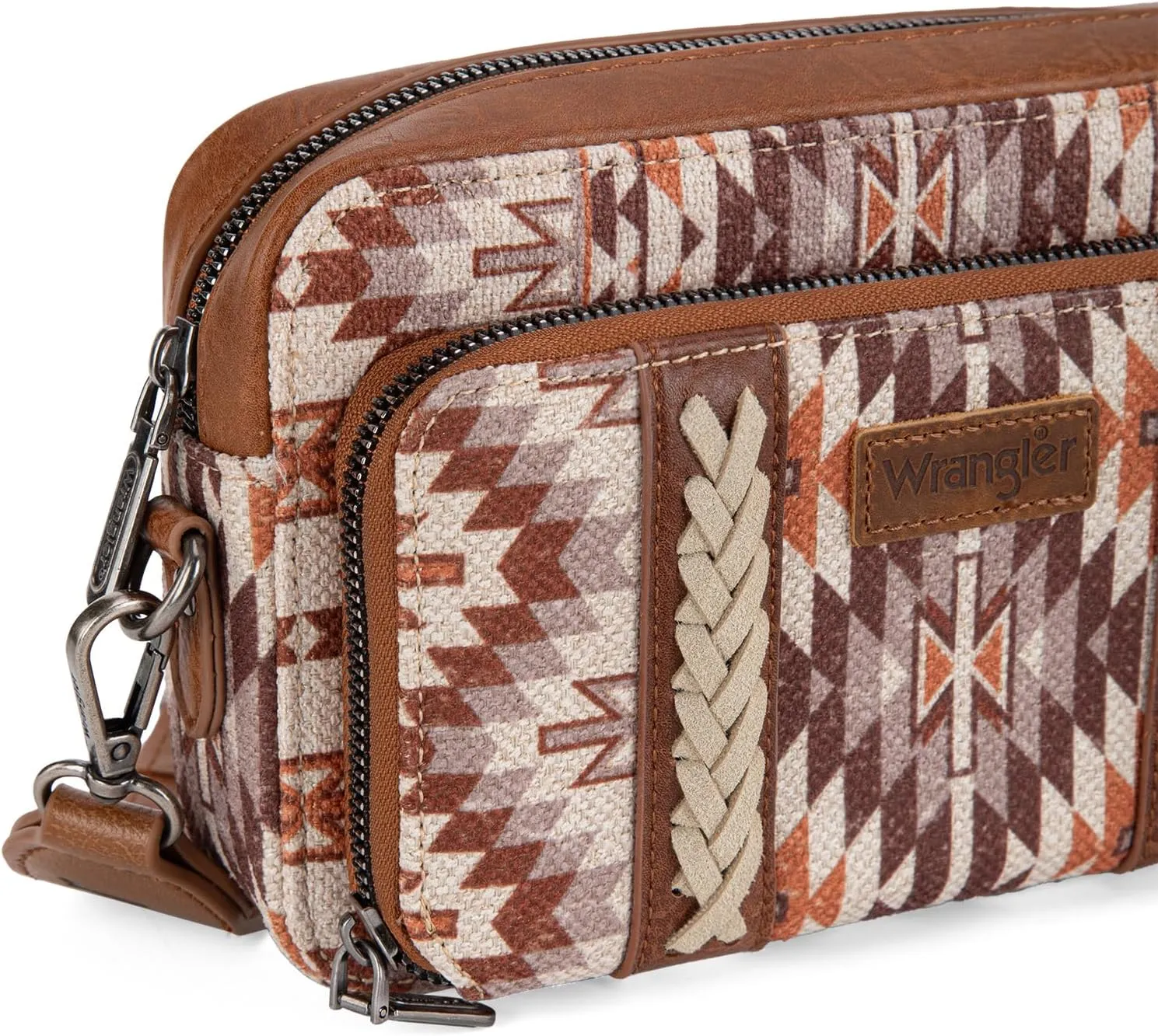 Wrangler Crossbody Bag for Women Boho Aztec Small Multi Pocket Crossover Purse