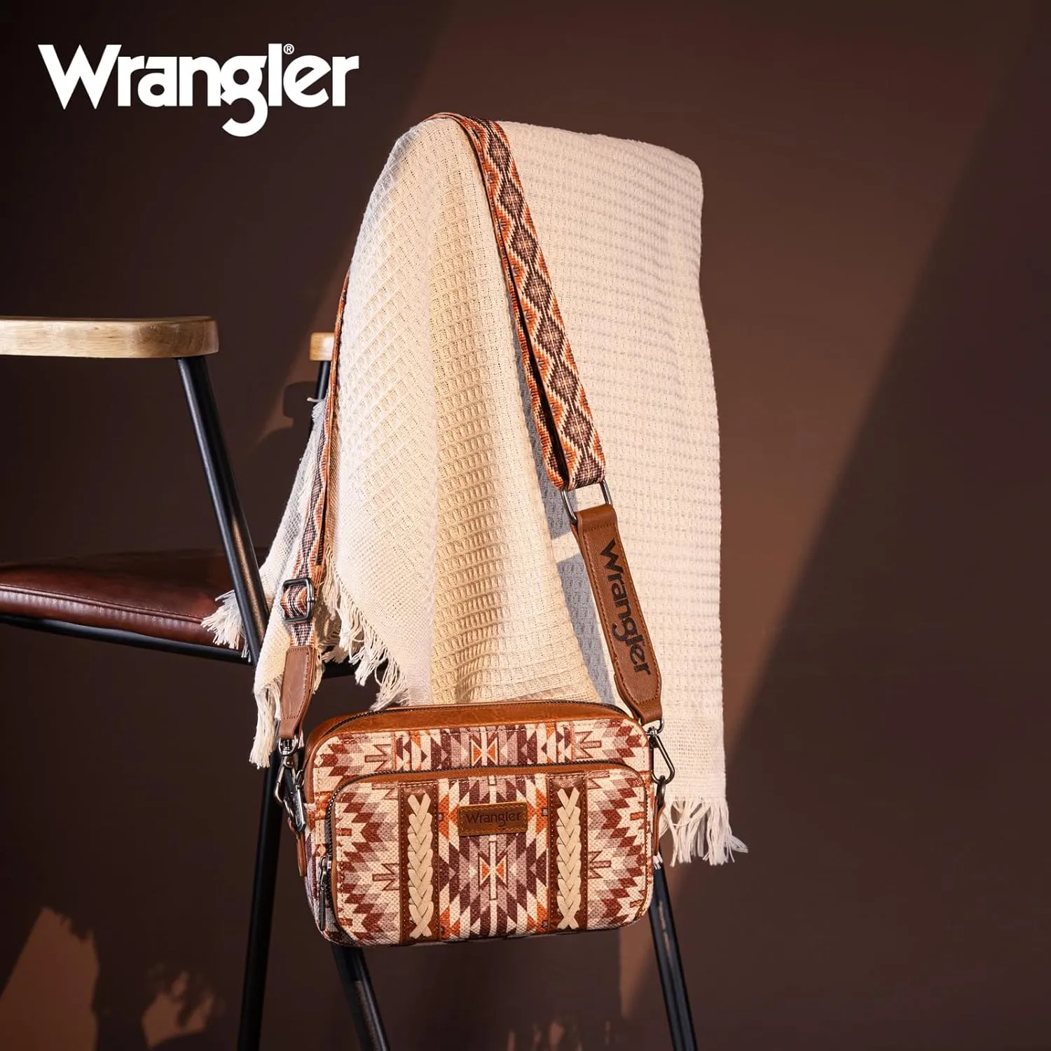 Wrangler Crossbody Bag for Women Boho Aztec Small Multi Pocket Crossover Purse