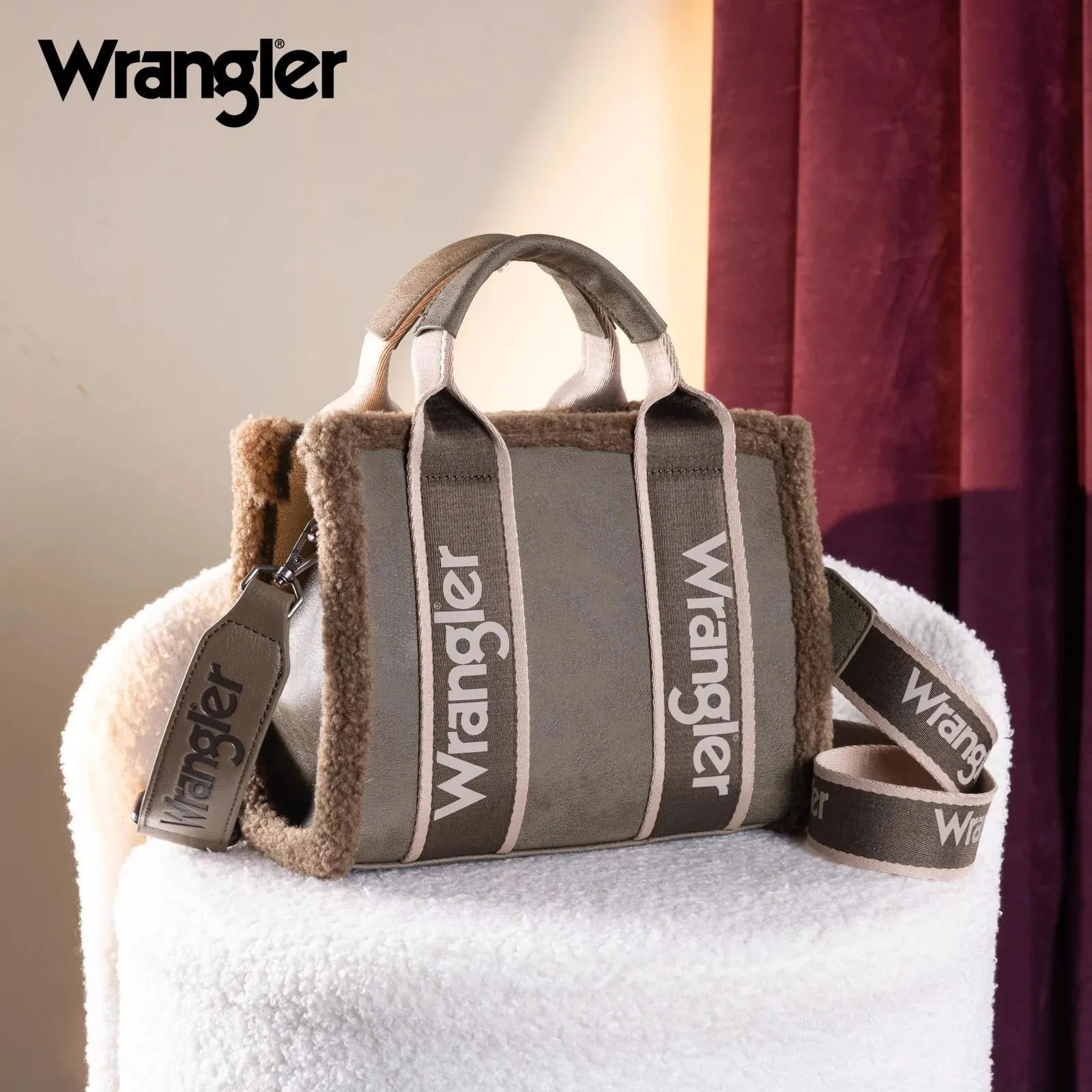 Wrangler Sherpa Small Canvas Tote/Crossbody - Green - by Montana West