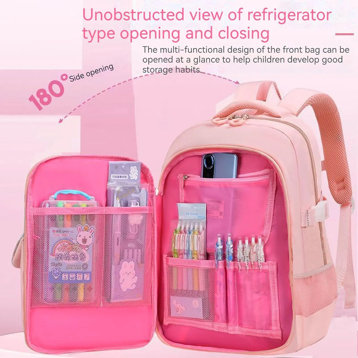 WYCY School Backpacks for Girls Kawaii Backpack Large Capacity Kids School Bag for Girls 6-12 Years Old (Pink)