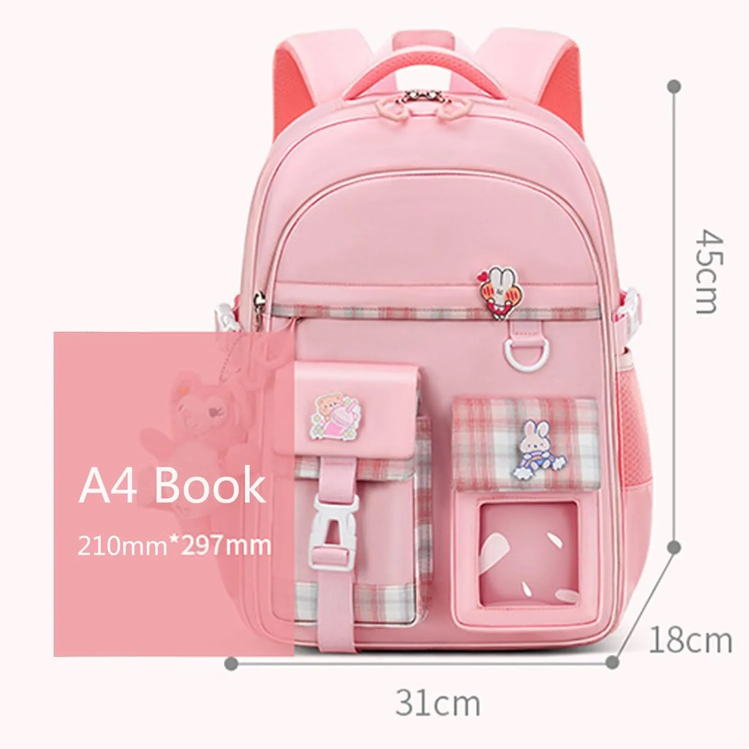WYCY School Backpacks for Girls Kawaii Backpack Large Capacity Kids School Bag for Girls 6-12 Years Old (Pink)