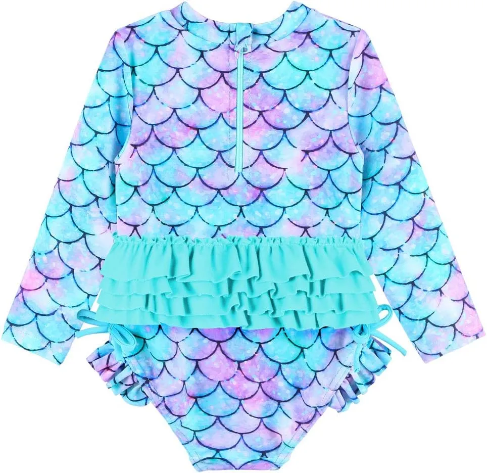 XFGIRLS Baby/Toddler Girls Swimsuit Long Sleeve One-Piece Bathing Suit Rash Guard for Kids UPF 50  Swimwear