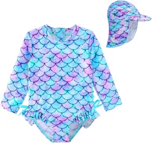 XFGIRLS Baby/Toddler Girls Swimsuit Long Sleeve One-Piece Bathing Suit Rash Guard for Kids UPF 50  Swimwear