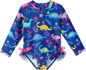 XFGIRLS Baby/Toddler Girls Swimsuit Long Sleeve One-Piece Bathing Suit Rash Guard for Kids UPF 50  Swimwear