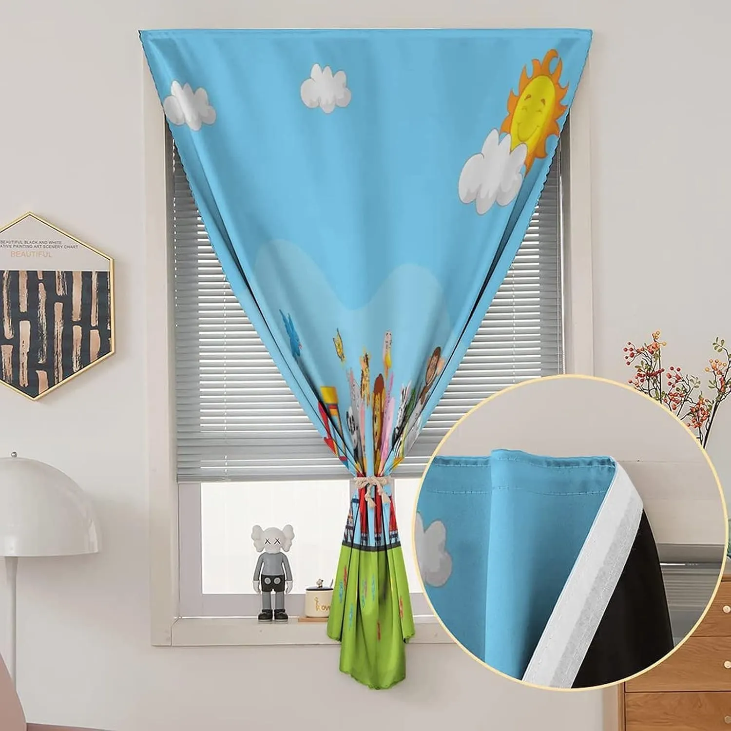 XISUNYA Adjustable Blackout Shades, Cartoon Portable Blackout Curtain, Animal on Train Sun and Clouds Lion Elephant Zebra Print Living Room Bedroom Window Drapes,47W x63L Inch, for Kitchen Bathroom