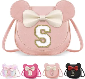 XSUIOY Toddler Purse Girl Wallet for Kids 2-9 Year Old Birthday Gifts,Cute Mouse Ear Bow Crossbody Shoulder Purse,Personalized Initial Purse Toddler Wallet Gifts for Little Girl(pink_S)