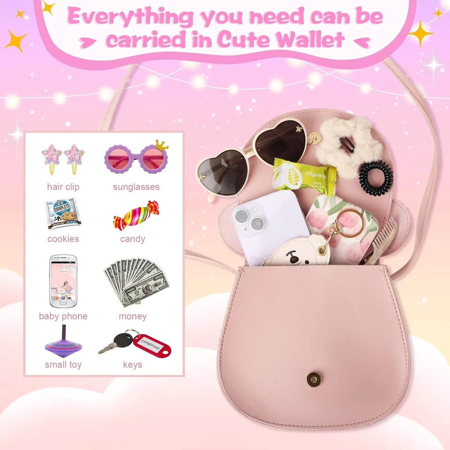 XSUIOY Toddler Purse Girl Wallet for Kids 2-9 Year Old Birthday Gifts,Cute Mouse Ear Bow Crossbody Shoulder Purse,Personalized Initial Purse Toddler Wallet Gifts for Little Girl(pink_S)