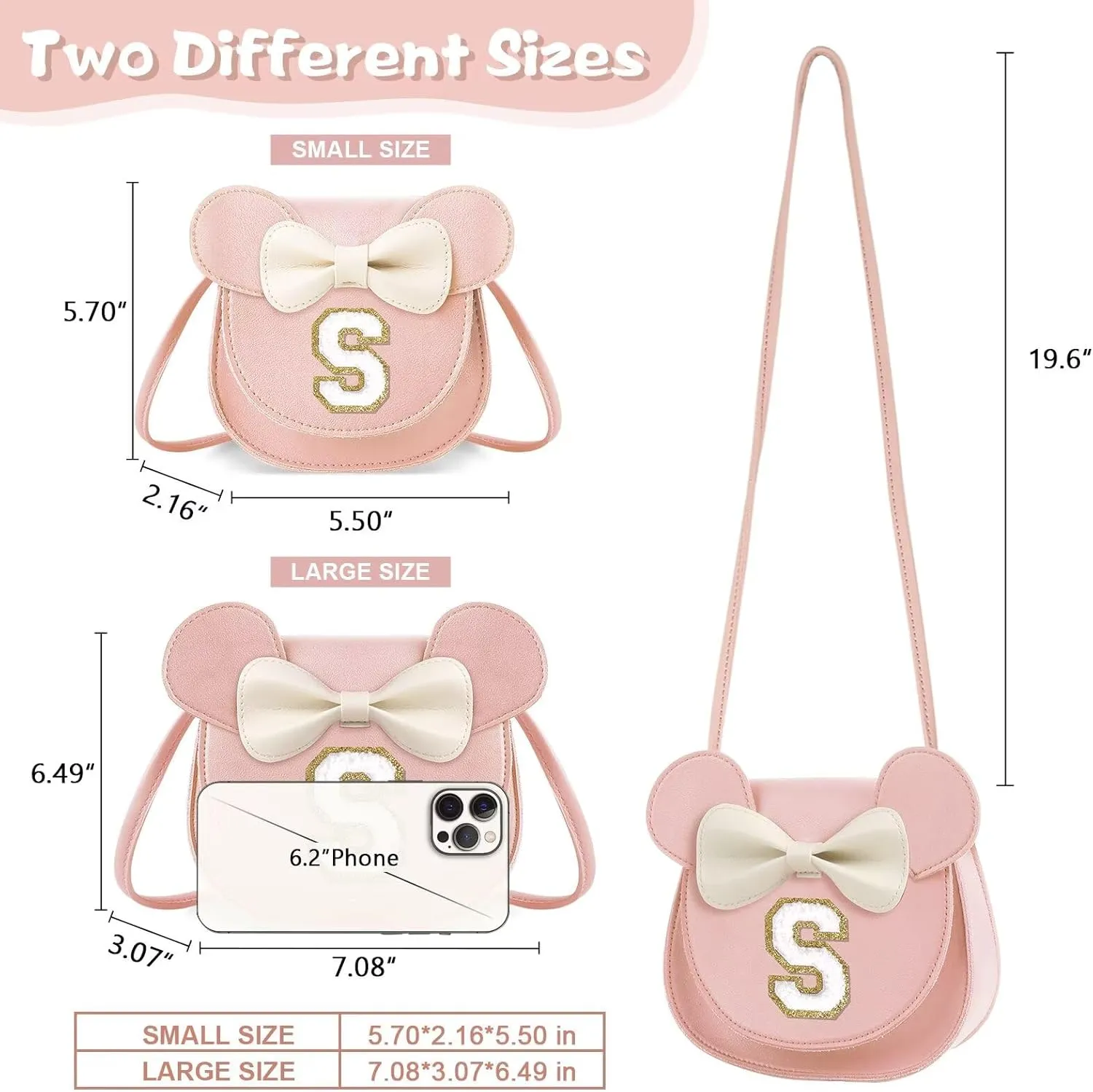 XSUIOY Toddler Purse Girl Wallet for Kids 2-9 Year Old Birthday Gifts,Cute Mouse Ear Bow Crossbody Shoulder Purse,Personalized Initial Purse Toddler Wallet Gifts for Little Girl(pink_S)