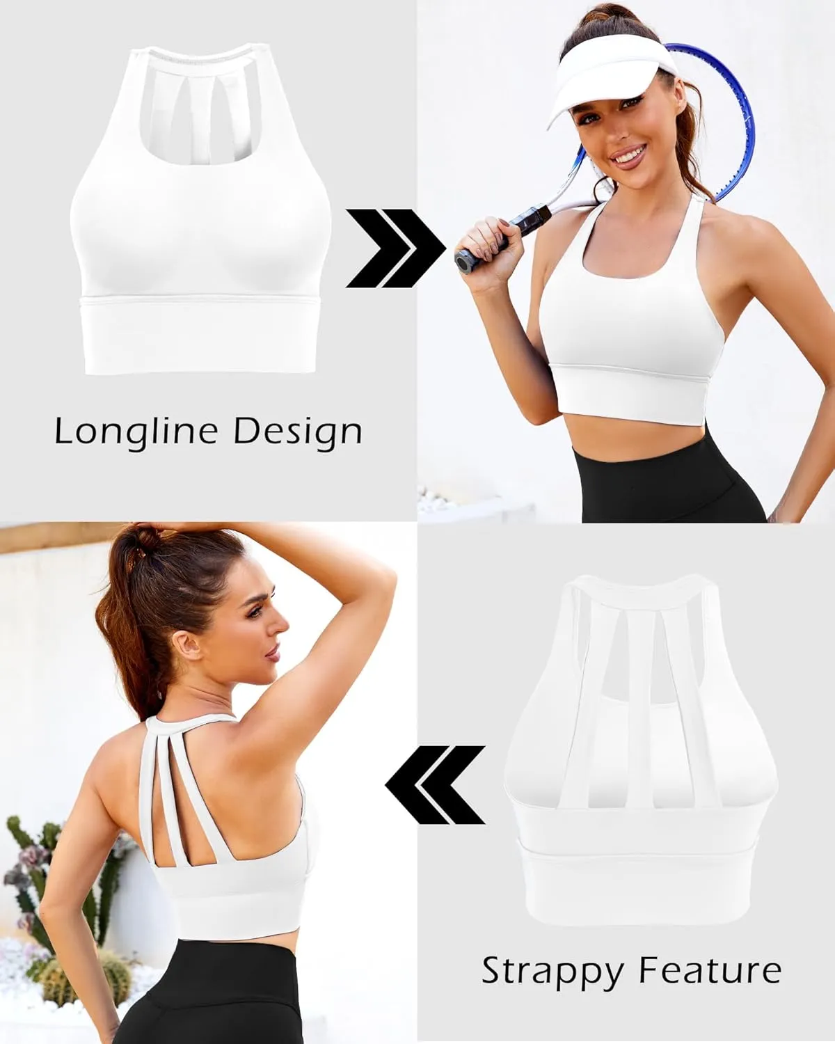 XUNYU Longline Sports Bra for Women Open Back Workout Tops Padded Yoga Tank Wide Strap Halter Crop Top Build in Bra Gym