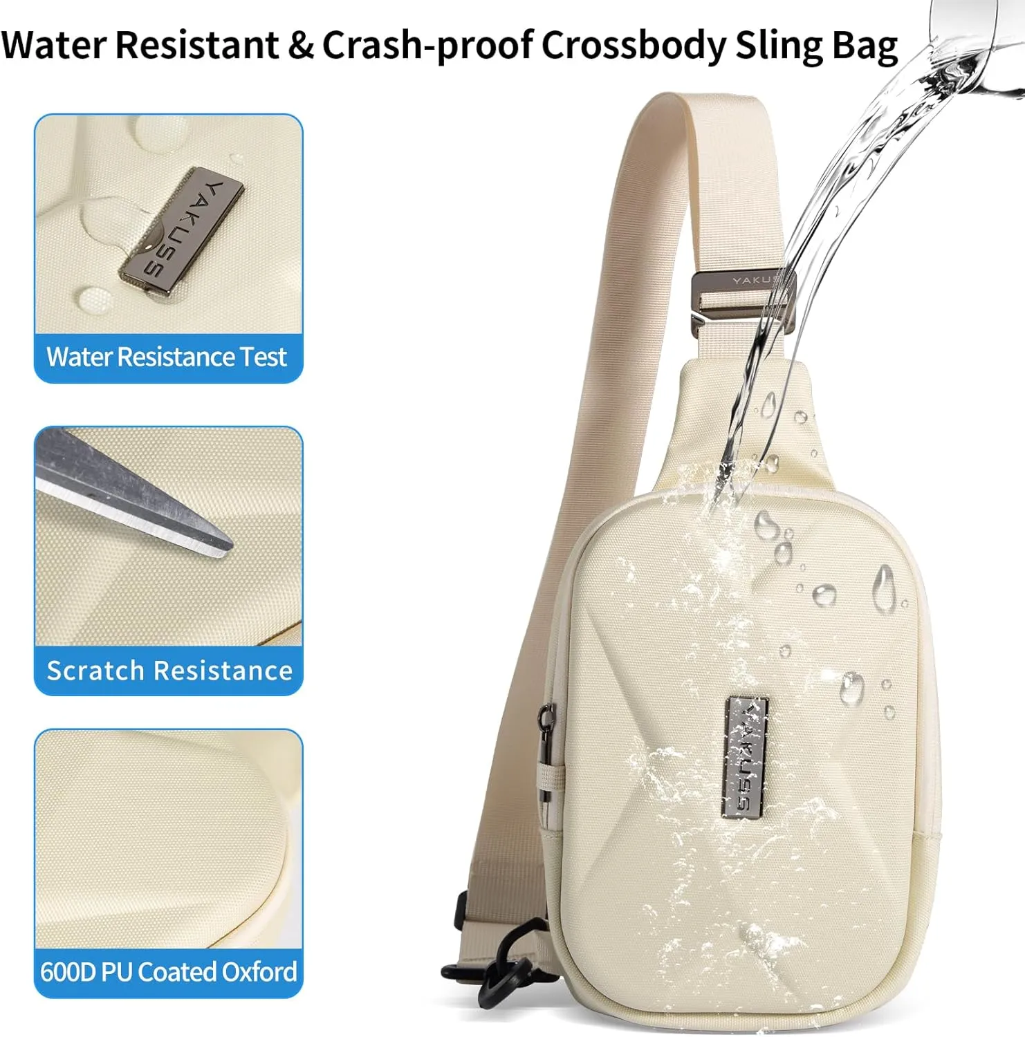 YaKuss Hard Shell Sling Bag, Anti-theft Crossbody Bag for Women Men Lightweight Shoulder Chest Bag Casual Backpack for Travel Daily (Off White)