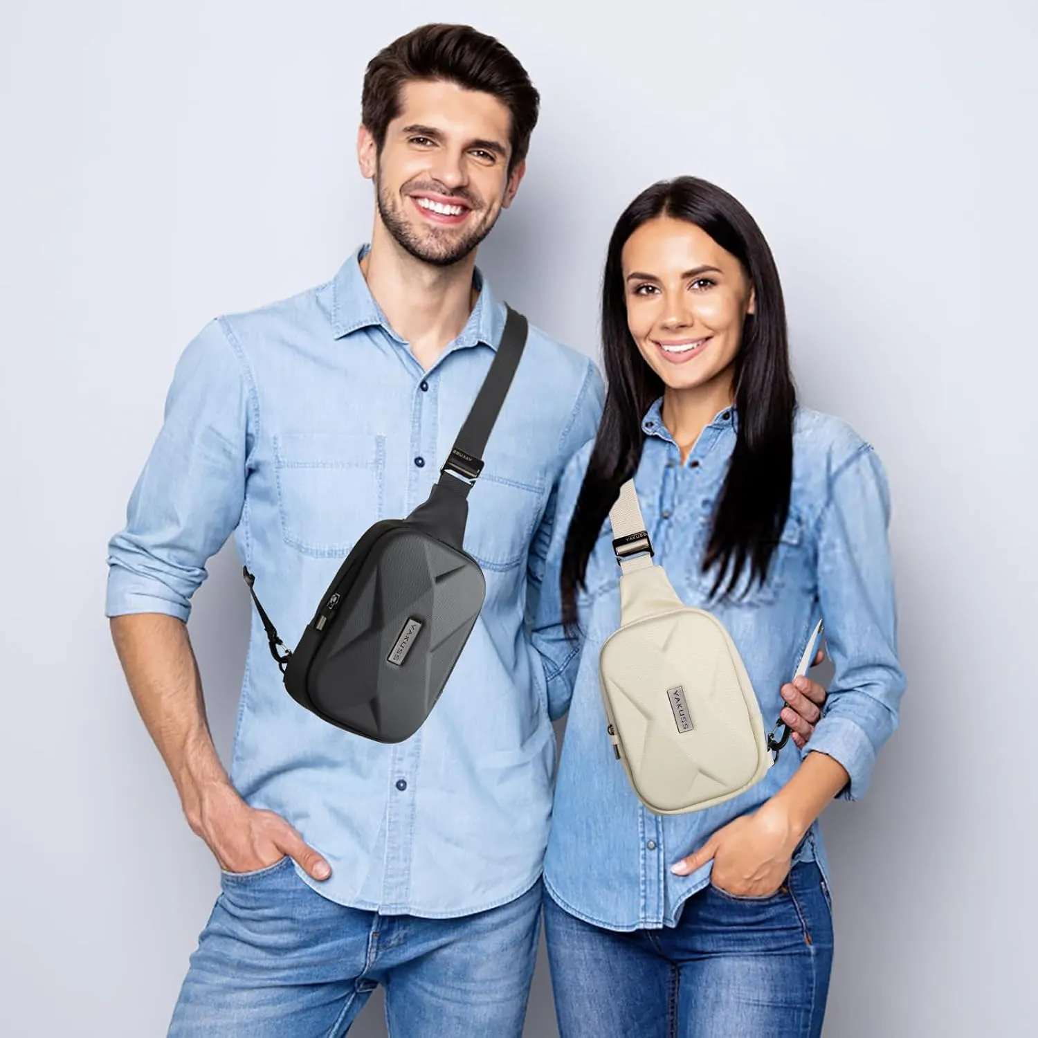 YaKuss Hard Shell Sling Bag, Anti-theft Crossbody Bag for Women Men Lightweight Shoulder Chest Bag Casual Backpack for Travel Daily (Off White)