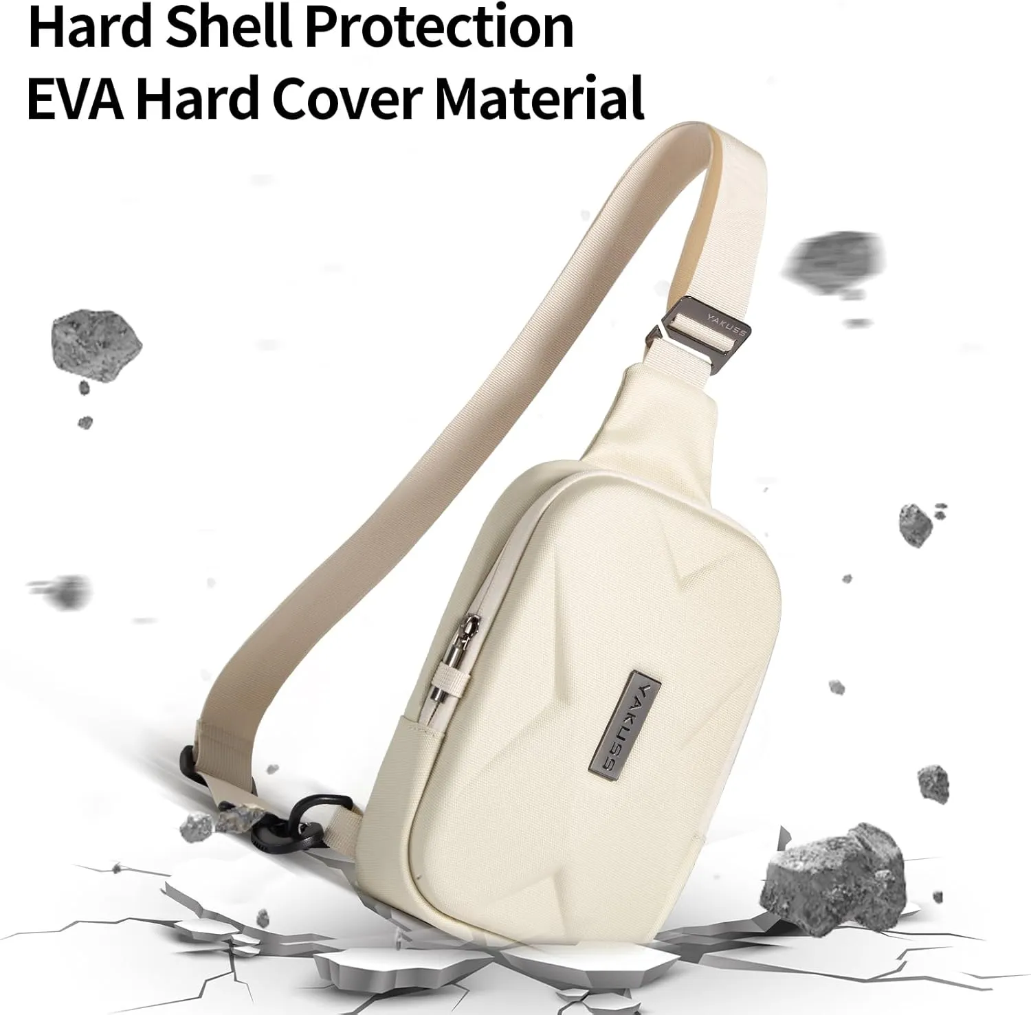 YaKuss Hard Shell Sling Bag, Anti-theft Crossbody Bag for Women Men Lightweight Shoulder Chest Bag Casual Backpack for Travel Daily (Off White)