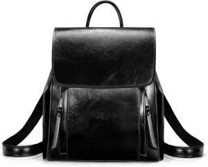 YALUXE Women’s Genuine Cowhide Leather Backpack Handbags Expandable Back Pack Flap Closure
