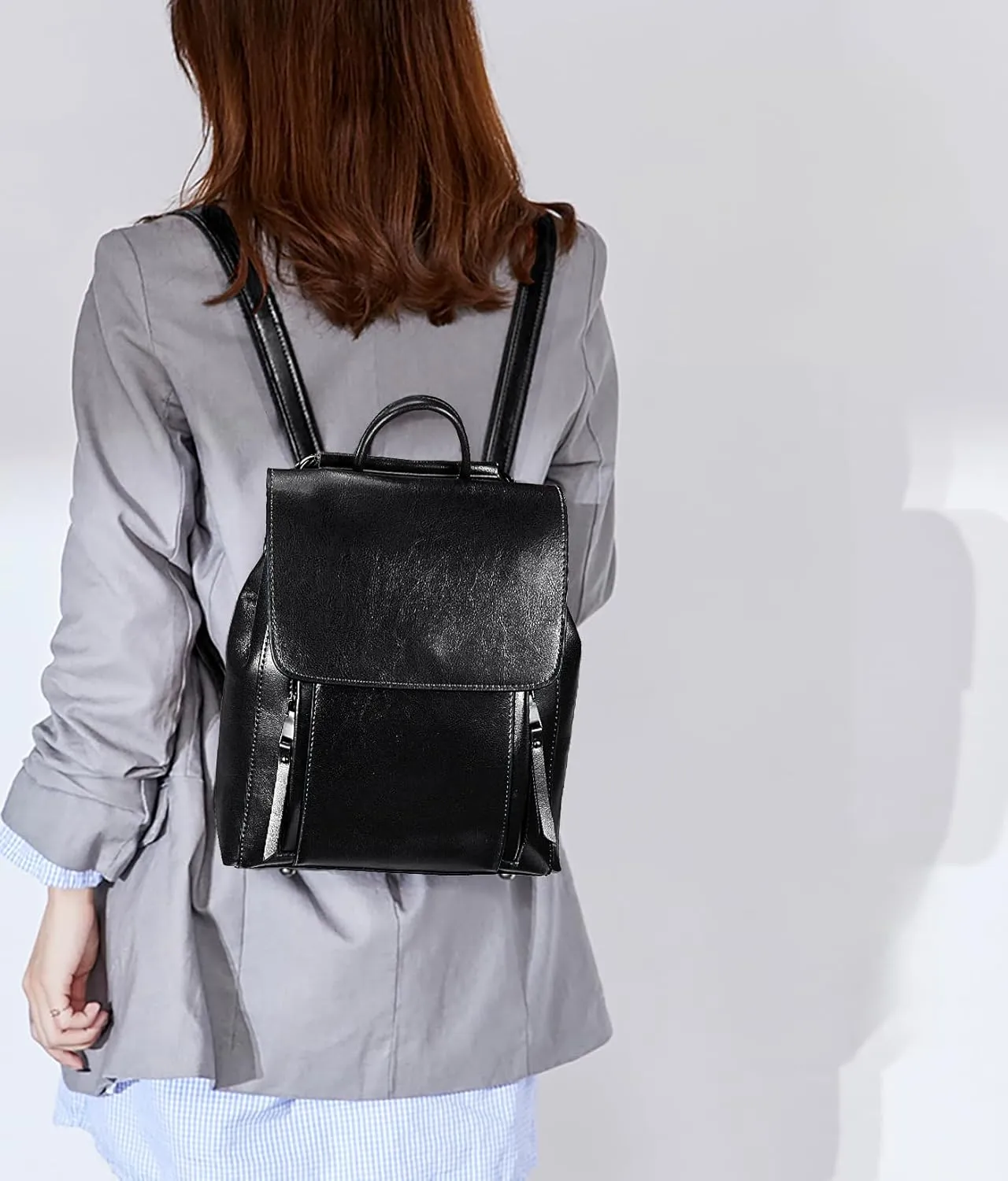 YALUXE Women’s Genuine Cowhide Leather Backpack Handbags Expandable Back Pack Flap Closure