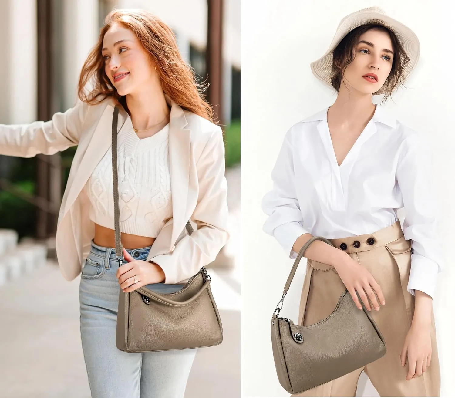YALUXE Women’s Real Cowhide Leather Shoulder Bag Underarm Handbag Trendy Purse Anti-theft Pocket