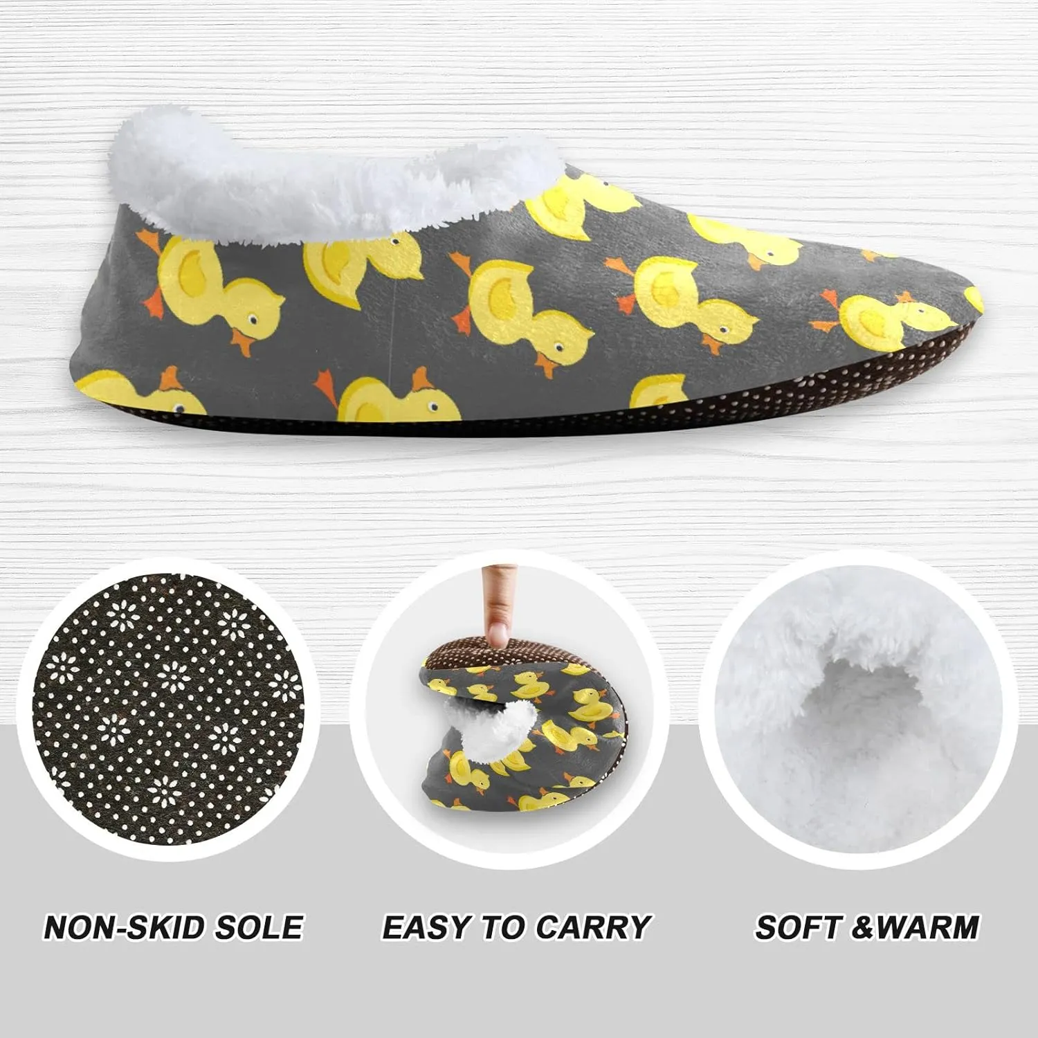 Yellow Cheerful Ducklings Slippers for Kids Toddler Cartoon Animals Home House Fuzzy Slipper Indoor Soft Plush Fleece Non Slip Casual Shoes for Girls Boys, XS