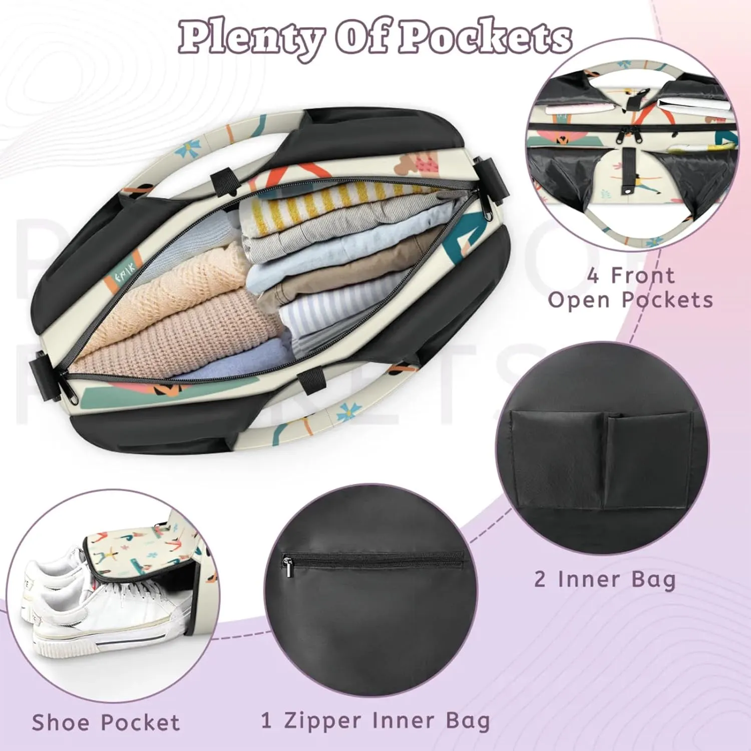 Yoga Gym Bag for Women, Gymnastics Duffel Bag, Sport Bag with Shoe Compartment and Wet Dry Storage Pockets, Carrying Function with Yoga Mat, Suitable for Gym, Travel, Pilates and Beach (Beige)