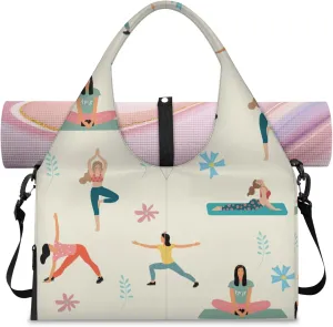 Yoga Gym Bag for Women, Gymnastics Duffel Bag, Sport Bag with Shoe Compartment and Wet Dry Storage Pockets, Carrying Function with Yoga Mat, Suitable for Gym, Travel, Pilates and Beach (Beige)