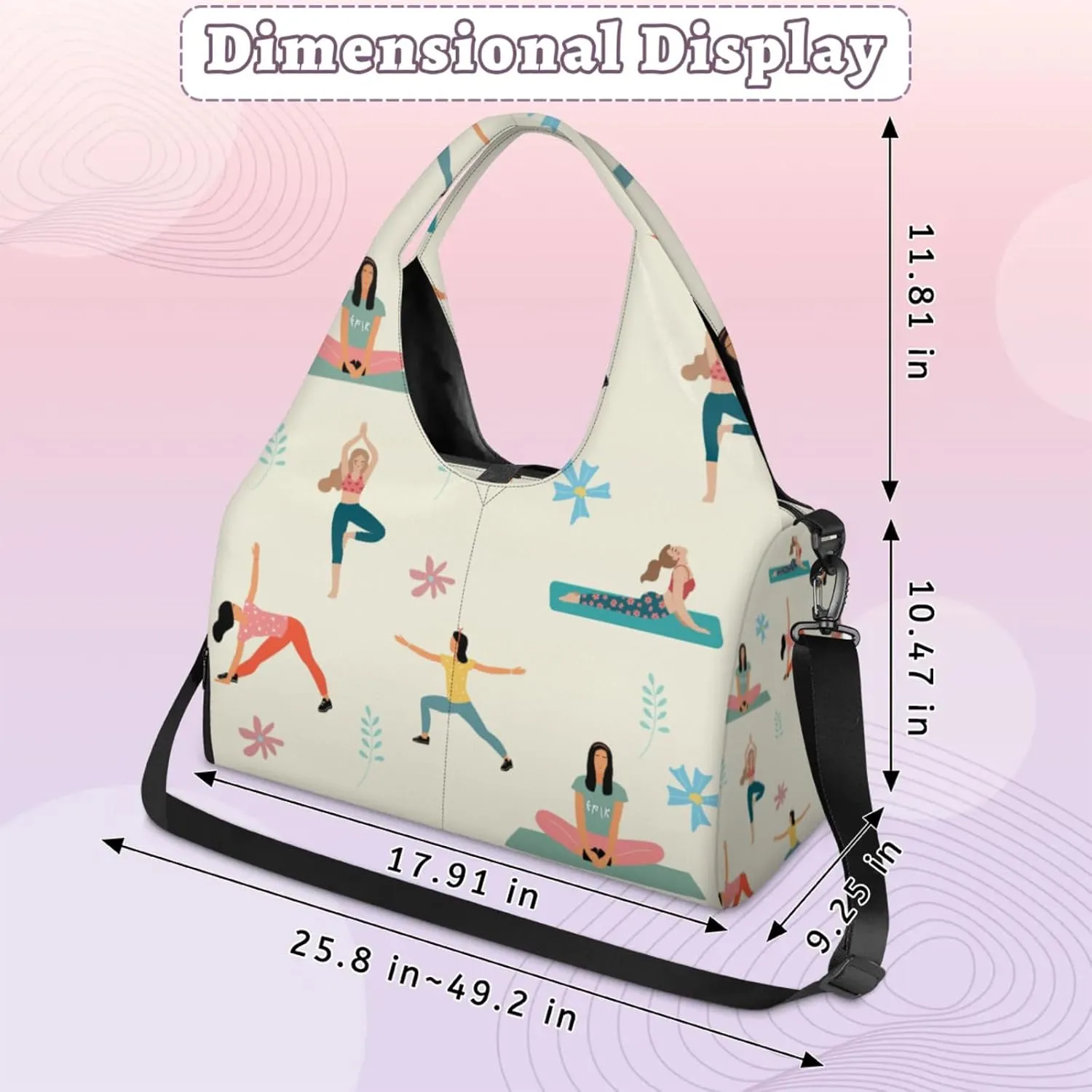 Yoga Gym Bag for Women, Gymnastics Duffel Bag, Sport Bag with Shoe Compartment and Wet Dry Storage Pockets, Carrying Function with Yoga Mat, Suitable for Gym, Travel, Pilates and Beach (Beige)
