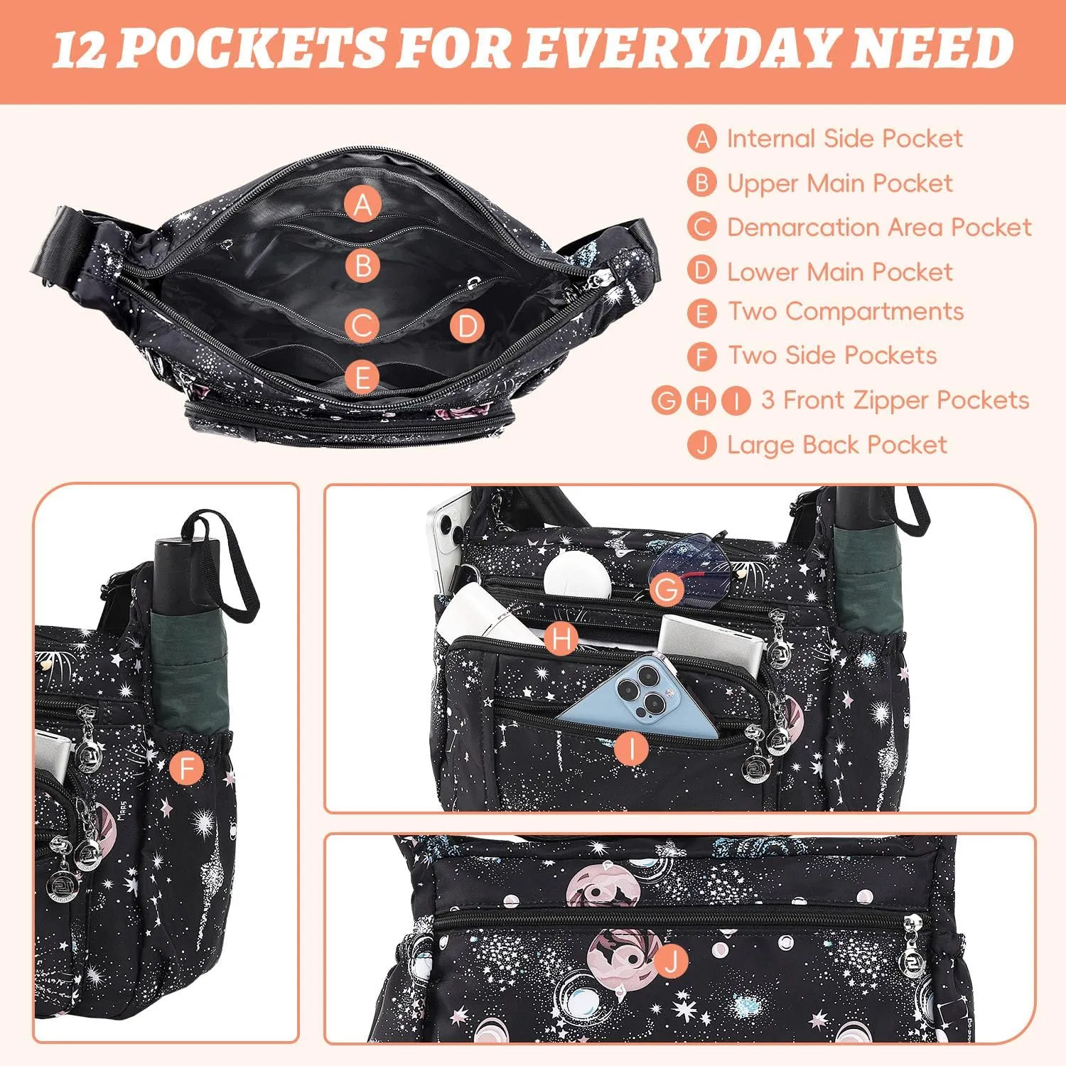 YouNuo Cross body Purse, Nylon Crossbody Bags for Women with Pockets and Compartments, Waterproof Crossbody Shoulder Handbags