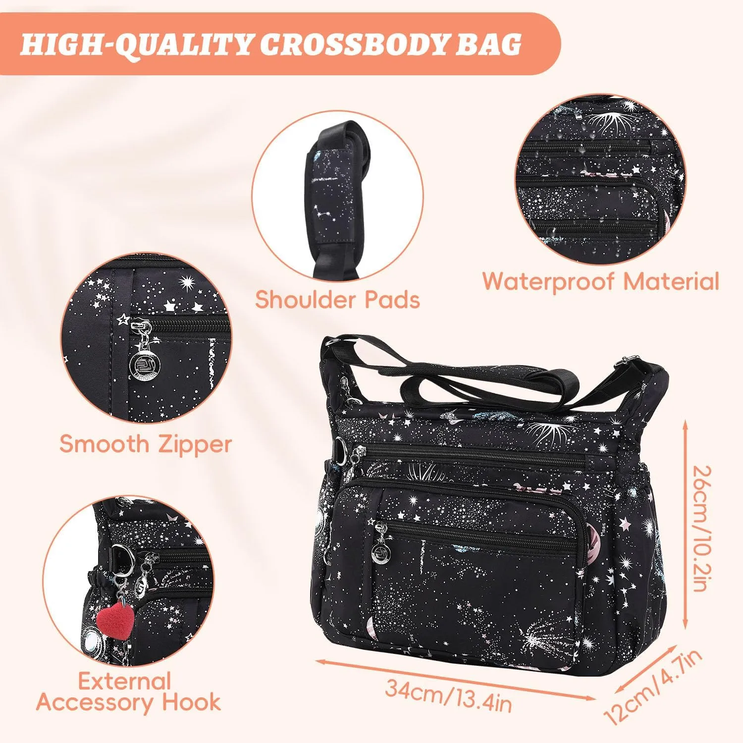 YouNuo Cross body Purse, Nylon Crossbody Bags for Women with Pockets and Compartments, Waterproof Crossbody Shoulder Handbags