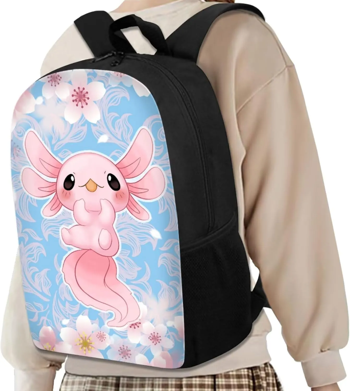 Ystardream Axolotl Backpack for Girls Kids Elementary Backpack with Lunch Box Kindergarten Student School Bag 3-in-1 Bookbag Set with Pencil Case for Teen Girls Boys Schoolbag Preschool Bookbag