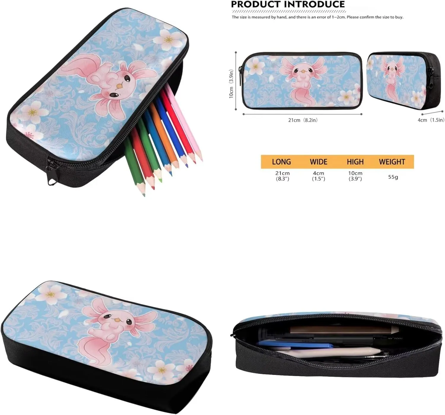 Ystardream Axolotl Backpack for Girls Kids Elementary Backpack with Lunch Box Kindergarten Student School Bag 3-in-1 Bookbag Set with Pencil Case for Teen Girls Boys Schoolbag Preschool Bookbag